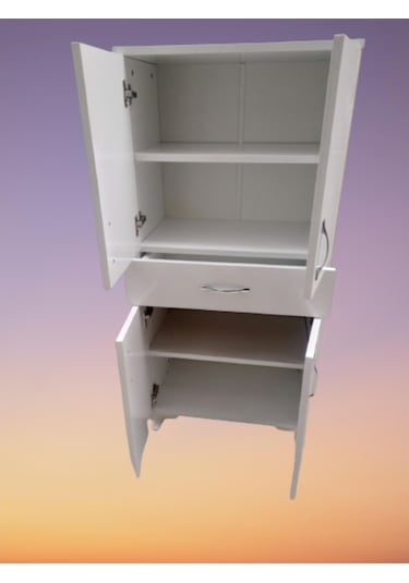 Çok Amaçlı Eko Dolap 130 Cm Beyaz Bir Çekmece Dört Kapak El Yapım