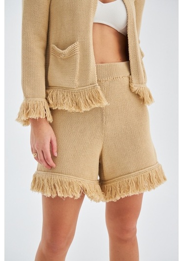 Peraluna Mıyoki Cardıgan & Shorts Mevsimlik Pamuklu Kadın Triko T Bej