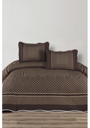 Melina Baskılı Kapitoneli Çift Kişilik Yatak Örtüsü Kahve Kahve