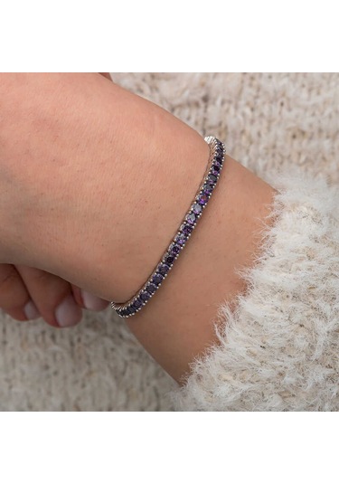 Diğer Gümüş Mor Zirkon Taşlı Su Yolu Kadın Bileklik Gümüş