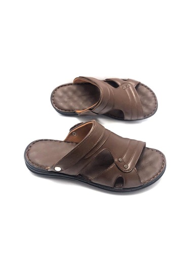 Derilax Hakiki Deri Tam Ortopedik Büyük Numara Erkek Terlik Kahverengi