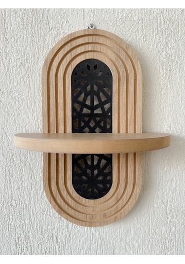 Ahşap Mdf Ortası Desenli Duvar Rafı - Ağ Desen