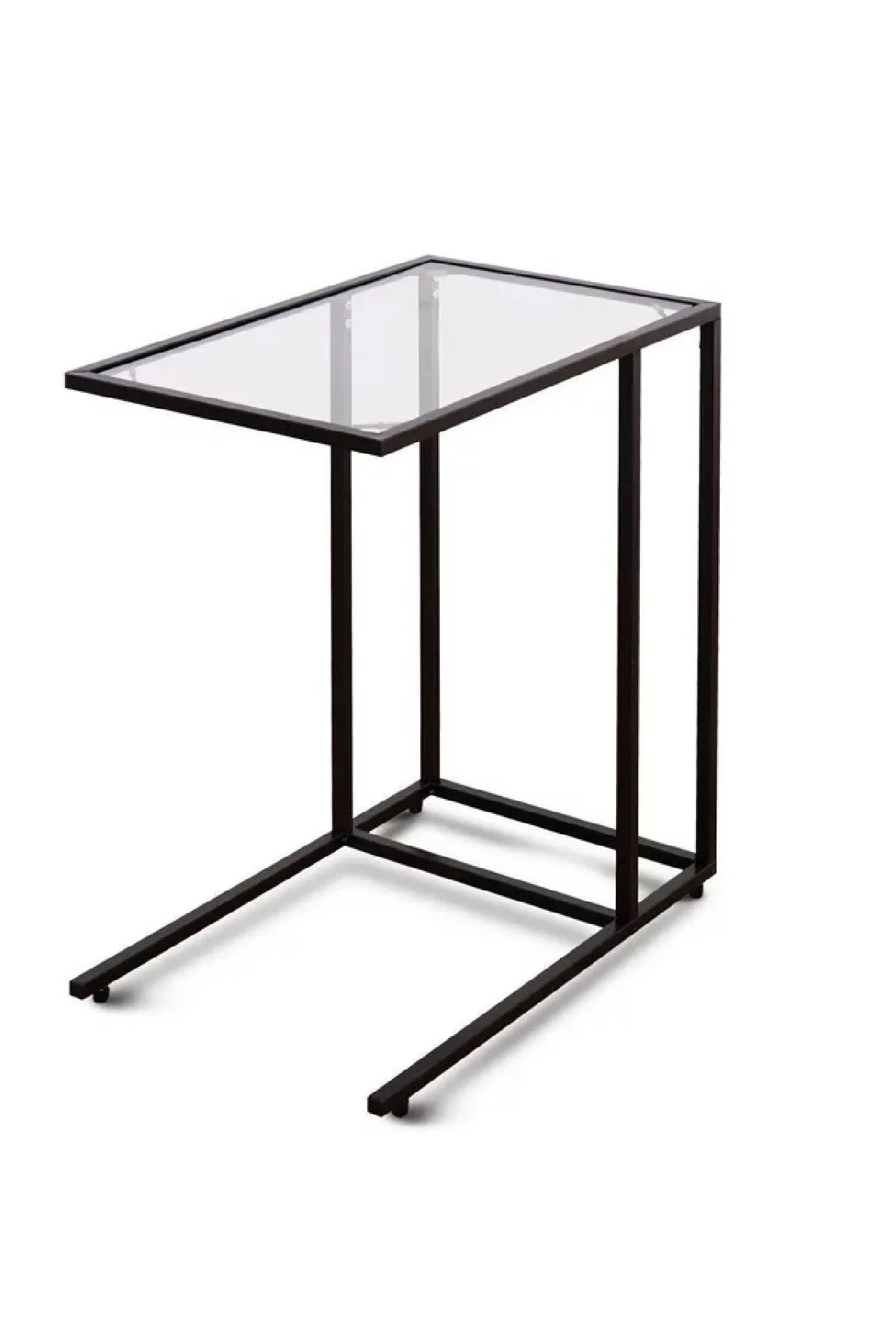 Şeffaf Temperli Cam C Sehpa Koltuk Sehpası Siyah-şeffaf