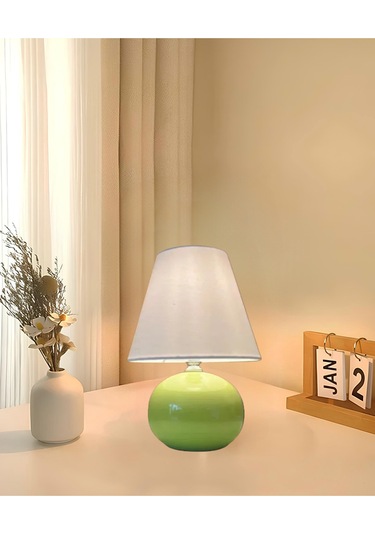 Modern Tasarım Dennis Abajur Krem Şapka Parlak Yeşil Gövde Yeşil