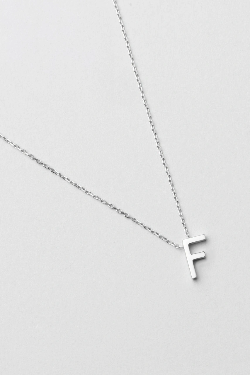 F Harfi 18 Ayar Beyaz Altın Kaplama 45 Cm Gümüş Kolye Rodyum