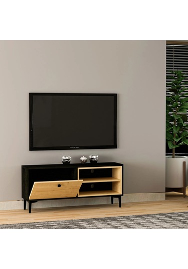 Selis T004 Modern TV Sehpası – Ahşap Siyah/Safir Meşe - 120 CM