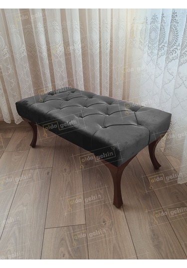 Kapitoneli Ayak Ucu Kapı Önü Antre Bench Puf Ceviz Ayak 110 45 Antrasit