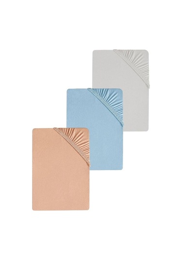 3 Adet Battal Boy Düz Pamuklu Çift Kişilik 200 X 200 Cm Lastikli Penye Çarşaf Yavruağzı-mavi