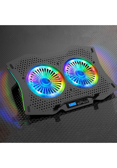 Juo GT 2 Fanlı 1500 RPM LCD Ekranlı Led Aydınlatmalı RGB Hız ve Yükseklik Ayarlı Gaming Oyuncu Notebook Soğutucu