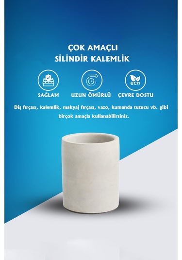 Dekoratif Beton Silindir Kalemlik Çok Amaçlı Organizer Vazo Saksı Ofis Ve Banyo Düzenleyici 8x10 Cm Beyaz