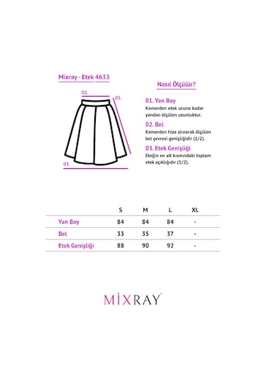 Mixray 4633 Kadın Yandan Cepli Parçalı Etek Taş