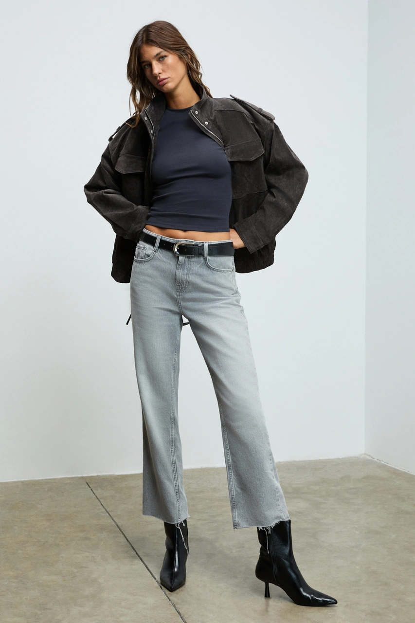 Grımelange Grıgros Kadın Esnek Kumaşlı Vücuda Oturan Slim Fit Uzun Kollu Antrasit T-shirt Antrasit