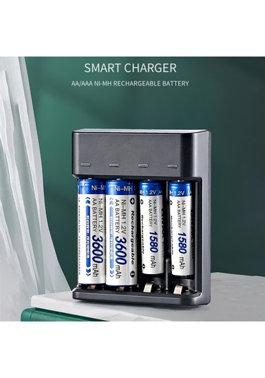 Padalink Siyah 4-hücreli Ni-mh Pil Şarj Cihazı, Aa/aaa 1.2v Pil İçin Hızlı Şarj, Tamamlandığında Yeşil Işık, Usb İle Hızlı Bağlanma