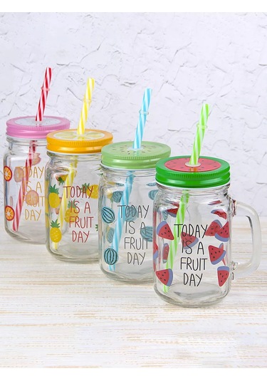 Dolana Kapaklı Ve Pipetli Kupa 450 Ml "mutlu Gün" Mix 140108128 Yeşil