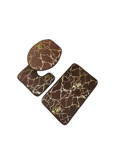 Kahve 3 Adet/takım Aşınmaya Dayanıklı Duş Halısı Mermer Tuvalet Kapak Banyo Polyester İnce İşçilik Kahve