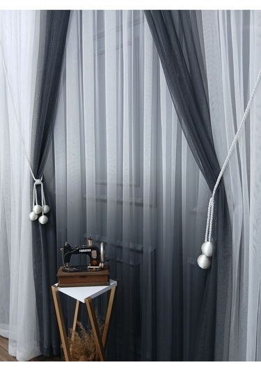 Tül Perde Yeni Tasarım Gri Renkli Renk Geçişli Değrade Sağ/sol Takım Tül Fon Perde GRİ