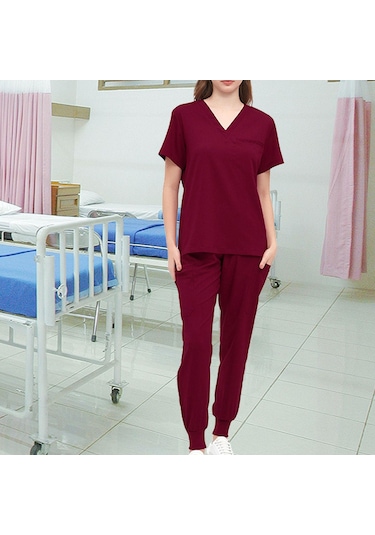 Suntek Kadın Üniforma Fırçalama Seti V Yaka S-kırmızı