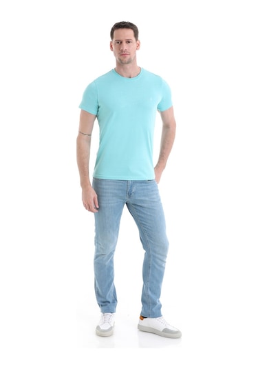 Hatemoğlu 35353022C003 000096 Regular Fit Pamuk Bisiklet Yaka Düz Erkek Tişört Mavi