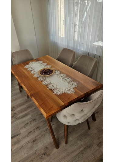 Çınar Desen Fransız Dantelli Keten Gardeya Lüks Runner