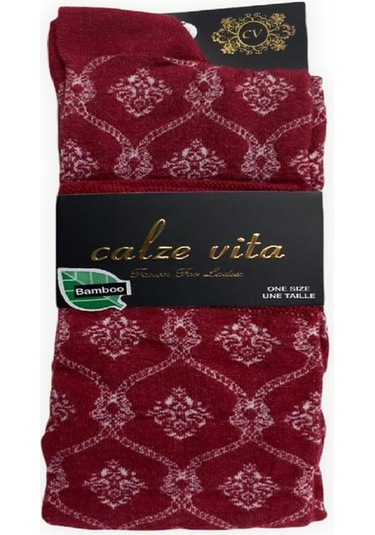 CALZE VİTA DESENLİ BAMBU DİZALTI ÇORAP - DİKİŞSİZ-Kırmızı