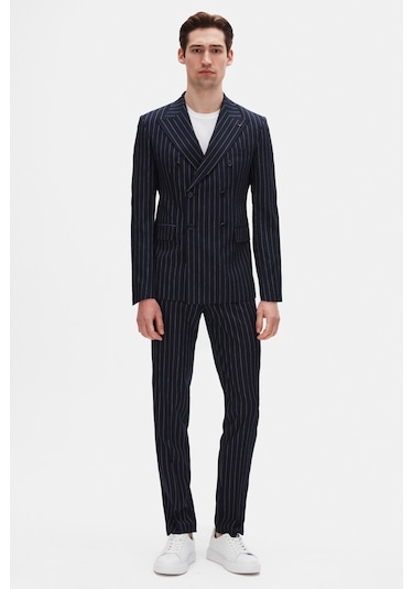 Ds Damat Regular Fit Lacivert Çizgili Kruvaze Takim Elbise 4hf05ort01588 Lacivert