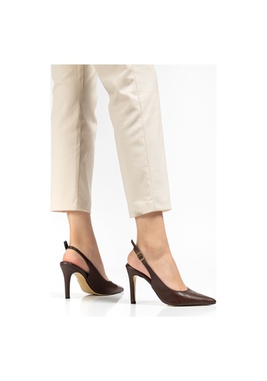 St-1153 Kahve Günlük Arkası Açık 9 Cm Topuklu Kadın Ayakkabı Acı Kahverengi