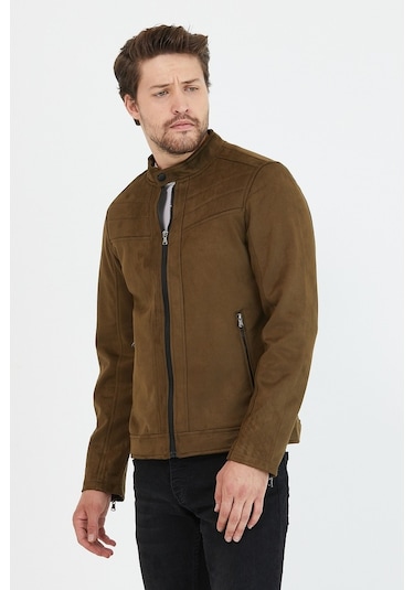 Erkek Haki Dar Kesim Süet Ceket Mont- Haki
