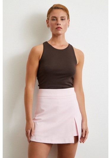 Yırtmaçlı Şort Etek Pembe Pembe