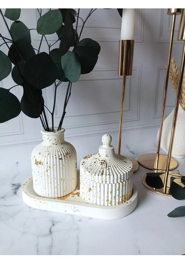 Cre Art Kuru Çiçekler İçin Dekoratif Alçı Set Ev Dekorasyonu İçin Kuru Çiçek Vazosu Alçı Seti 152751134 Gri