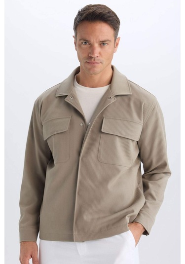 DeFacto Relax Fit Polo Yaka Çıtçıtlı Cepli Gömlek Ceket D7281AX25SPKH400