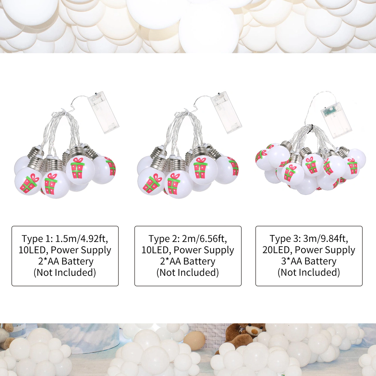 Youtek 1.5m 10 Led Noel Hediyesi Desenli Sürekli Aydınlatma Işık Zinciri - Noel Ve Bayram Dekorasyonu 2xaa Pil Gerekiyor, Pil Dahil Değil Diğer