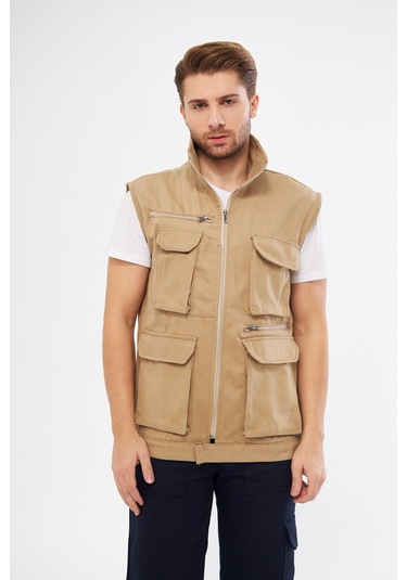 Orange Safety Çok Cepli İşçi Yeleği Bej