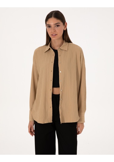 Pierre Cardin Kadın Koyu Bej Gömlek Desenli 50318232-vr088 Koyu Bej