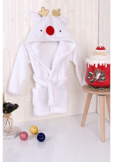 Baveno %100 Polyester Beyaz Çocuk Kapüşonlu Sabahlık Bornoz Ev Giyim