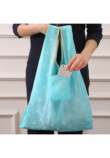 Sones Baskılı Katlanabilir Alışveriş Çantası Büyük Kapasiteli Saklama Poşetleri Koyu Mavi Gypsophila Diğer