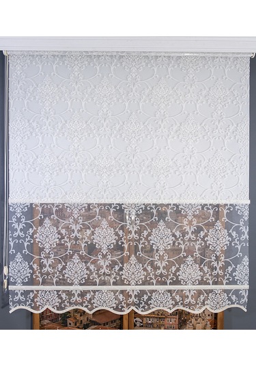 Çift Mekanizmalı Simli Tül Stor Perde Beyaz