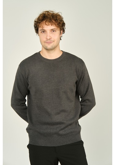 Ateş Triko Erkek Bisiklet Yaka Yün Kazak 1025 Koyu Gri Koyu Gri