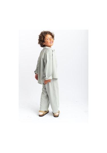 Oliventhekid Unisex Balon Pantolon Gömlek Takım Mint Mint Yeşili