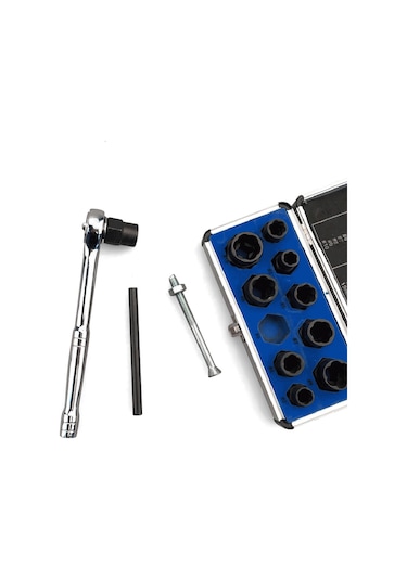 Geeksen 11 Parçalı Somun Sökme Seti - Kırık Vida Ve Civata Çıkarma Aleti - Çelik Malzeme - Taşıma Çantalı Diğer