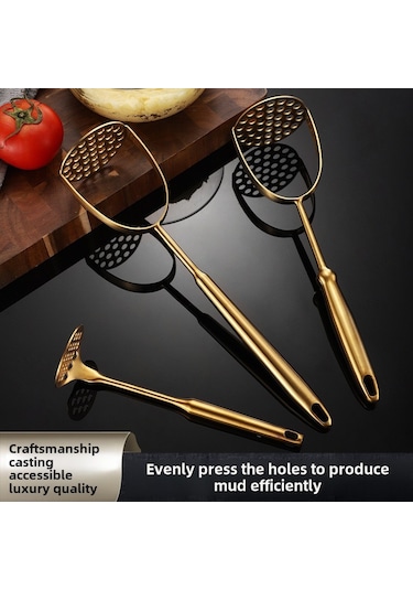 Hombey Ev Mutfak İçin Çok Amaçlı Paslanmaz Çelik Patates Ezici - Sarı Kalebik Modeli Ezme, Sıkma, Dövme Aleti