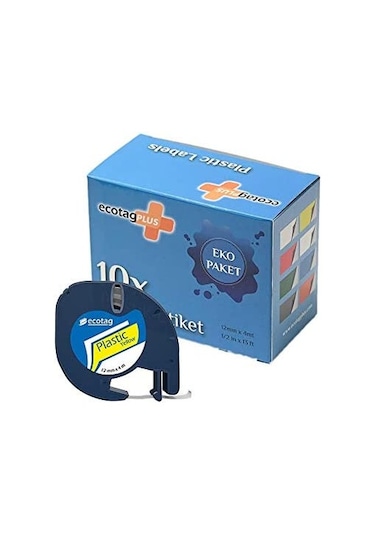 Ecotag Dymo Muadil Plastik Şerit Etiket Sarı 12 MM x 4 M 10'lu Paket