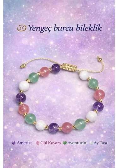Doğaltaş Yengeç Burcu Bileklik Çok Renkli