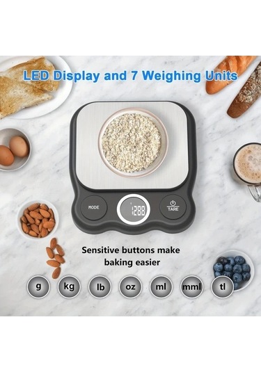 Fastbuy Challenger Siyah Hassas Dijital Gıda Terazisi, Mutfak İçin Lcd Ekranlı, Yemek Pişirme Siyah