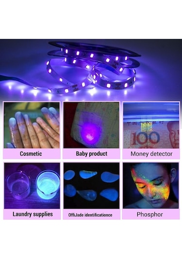 Uv Led Işık Şeridi Esnek Led Şerit Işık Ultraviyole Uv Lamba 385-400nm Siyah Işık 2835 Smd Dc12v Glow Parti Için Led Şerit 10m Us Plug