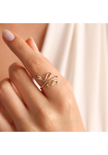 14 Ayar Altın Yılan Yüzük Emerald Classik T11139 Renkli