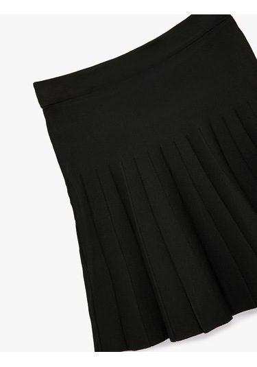 Koton Normal Bel Pileli Mini Etek Siyah 6wal70004ht