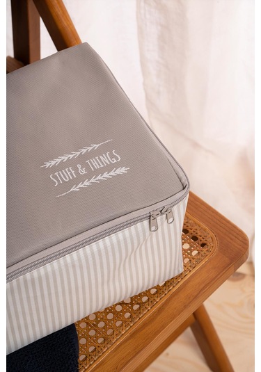 Ocean Home Textile 5'li Orta Boy Gri Çizgili Stuff & Things Hurç Set 52 x 28 x 21 cm