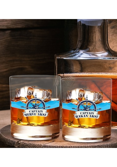 Bk Gift Kişiye Özel İsimli Dtf Kaptan Tasarımlı İkili Viski Kadeh Seti-4, Arkadaşa Hediye, Sevgiliye Hediye Kobitmeyencom30419 Bk Gift