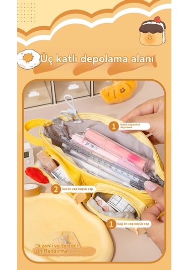 Sevimli Büyük Kapasiteli Kalem Kutusu Ekmek Haki