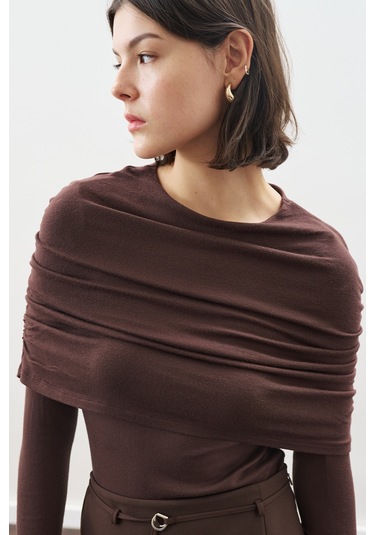 Büzgü Detaylı Bluz Acı Kahve Acı Kahve